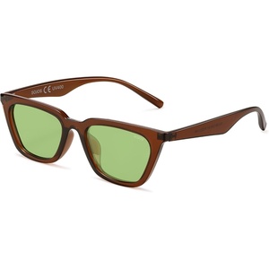 image:imageSOJOS Polarized Narrow Square Cateye Sunglasses for Women Retro Trendy Driving Glasses SJ2169Bright Transparent BrownLight Green