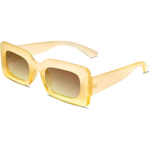 image:imageSOJOS Retro 90s Nude Rectangle Sunglasses Womens Mens Trendy Chunky GlassesGradient Yellow