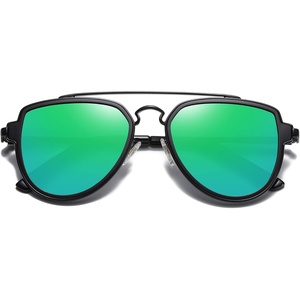 image:imageSOJOS Retro Aviator Polarized Double Bridge Sunglasses for Men Women Mirrored Lens SJ1051BlackGreenish Blue Mirrored