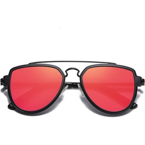 image:imageSOJOS Retro Aviator Polarized Double Bridge Sunglasses for Men Women Mirrored Lens SJ1051BlackRed Mirrored