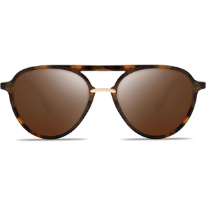 image:imageSOJOS Retro Aviator Polarized Sunglasses for Women Men Double Bridge Ladies ShadesAmber Tortoise
