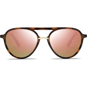 image:imageSOJOS Retro Aviator Polarized Sunglasses for Women Men Double Bridge Ladies ShadesTortoise FramePink Mirrored Lens