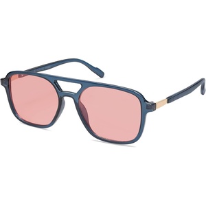 image:imageSOJOS Retro Aviator Sunglasses for Women MenTrendy Rectangle Womens Mens Shades Sun Glasses SJ2202Milky Blue FrameRed Lens