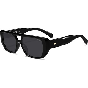 image:imageSOJOS Retro Flat Top Double Bridge Square Polarized Sunglasses for Women Men UV400 Designer Pilot Shades SJ2686Black FrameGrey Lens