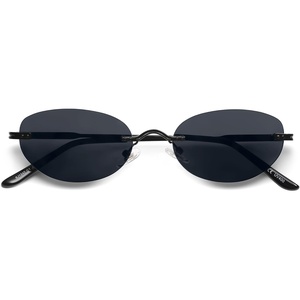 image:imageSOJOS Retro Oval Sunglasses Womens Trendy Rimless Sun Glasses Vintage Narrow Shades SJ1242Black  Grey Lens