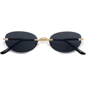 image:imageSOJOS Retro Oval Sunglasses Womens Trendy Rimless Sun Glasses Vintage Narrow Shades SJ1242Gold  Grey Lens
