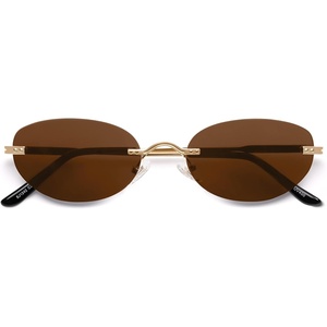 image:imageSOJOS Retro Oval Sunglasses Womens Trendy Rimless Sun Glasses Vintage Narrow Shades SJ1242Shiny Gold  Brown Lens