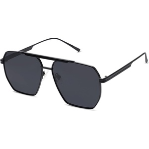 image:imageSOJOS Retro Oversized Square Polarized Sunglasses for Women Men Vintage Shades Classic Large Metal Sun GlassesShiny Black