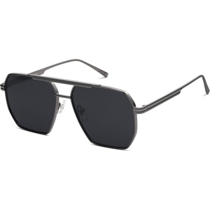 image:imageSOJOS Retro Oversized Square Polarized Sunglasses for Women Men Vintage Shades Classic Large Metal Sun GlassesShiny Grey  Grey