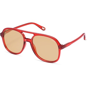 image:imageSOJOS Retro Polarized Aviator Sunglasses Womens Mens Classic 80s 90s Vintage Trendy Square Aviators SJ2174RedClear Brown Tint