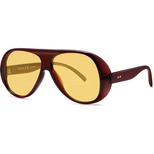 image:imageSOJOS Retro Polarized Oversized 90s Aviator Sunglasses Womens Men Trendy Vintage Square Shades SJ2661Brown Frame Yellow Lens