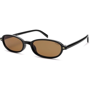 image:imageSOJOS Retro Polarized Rectangle Oval Sunglasses for Women MenTrendy Petite Shades Skinny Rim UV400 Protected SJ2668BlackBrown