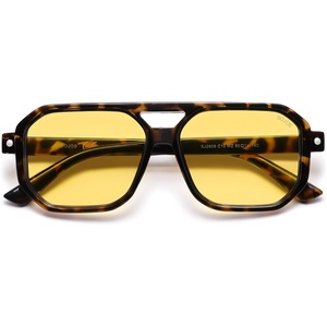 image:imageSOJOS Retro Polarized Square Aviator Sunglasses for Women Men Vintage 70s UV400 Protection Shade SJ2609Tortoise Yellow Lens