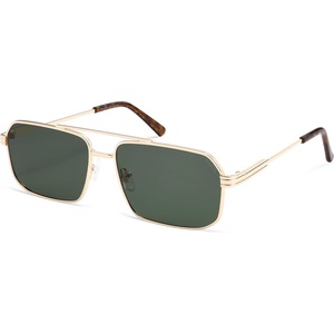 image:imageSOJOS Retro Polarized Square Sunglasses for Women Men Vintage Large Double Bridge UV Protection Metal Sun Glasses SJ1246GoldDark Green