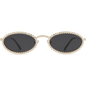 image:imageSOJOS Retro Skinny Oval Rhinestone Sunglasses for Women 90s Styles Bling Hippie Disco Trendy Sun Glasses Small Face SJ1205Black