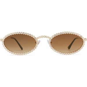 image:imageSOJOS Retro Skinny Oval Rhinestone Sunglasses for Women 90s Styles Bling Hippie Disco Trendy Sun Glasses Small Face SJ1205Brown