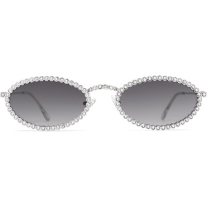 image:imageSOJOS Retro Skinny Oval Rhinestone Sunglasses for Women 90s Styles Bling Hippie Disco Trendy Sun Glasses Small Face SJ1205Grey