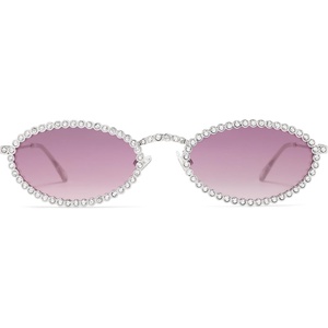 image:imageSOJOS Retro Skinny Oval Rhinestone Sunglasses for Women 90s Styles Bling Hippie Disco Trendy Sun Glasses Small Face SJ1205Multicolor