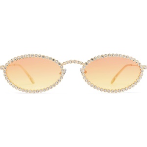image:imageSOJOS Retro Skinny Oval Rhinestone Sunglasses for Women 90s Styles Bling Hippie Disco Trendy Sun Glasses Small Face SJ1205Pink