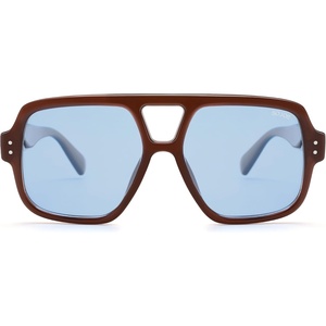 image:imageSOJOS Retro Square Polarized Aviator Sunglasses Womens Mens Trendy Vintage Aviators Shades SJ2613Dark BrownLight Blue Tint