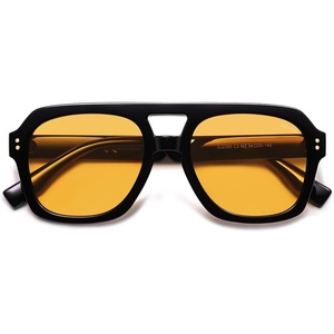 image:imageSOJOS Retro Thick Polarized Aviator Sunglasses for Women Men Large Trendy Bold Square Pilot Shades SJ2385Shiny BlackYellow Light Tint Lowpolarization