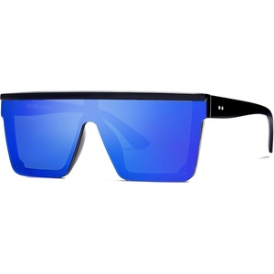 image:imageSOJOS Square Big Sunglasses Women Thick Frame Flat Top Mirrored Sunnies Shades Goggle Siamese Lens SJ2117Blue