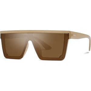 image:imageSOJOS Square Big Sunglasses Women Thick Frame Flat Top Mirrored Sunnies Shades Goggle Siamese Lens SJ2117Brown  Brown