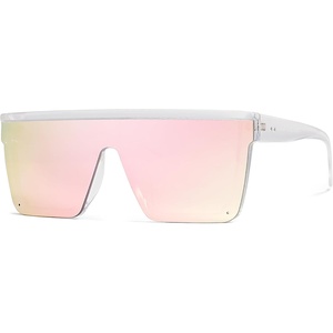 image:imageSOJOS Square Big Sunglasses Women Thick Frame Flat Top Mirrored Sunnies Shades Goggle Siamese Lens SJ2117Clear
