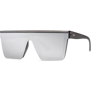 image:imageSOJOS Square Big Sunglasses Women Thick Frame Flat Top Mirrored Sunnies Shades Goggle Siamese Lens SJ2117Grey