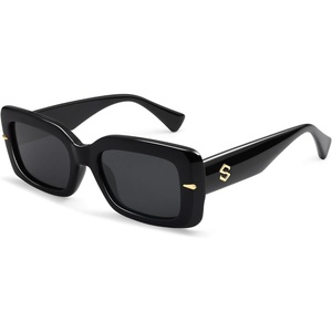 image:imageSOJOS Square Thick Sunglasses for Women Fashion Sunglasses Polarized Rectangle Sunnies SJ2367BlackGrey