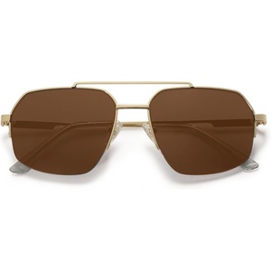 image:imageSOJOS Trendy Aviator Sunglasses Mens Womens Retro Double Bridge Metal Frame SemiRimless Shades SJ1191Brown
