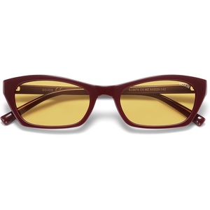 image:imageSOJOS Trendy Cat Eye Polarized Sunglasses for Women Men Retro 90s Y2K Small Thin Rectangle Sunnies SJ2670Dark RedYellow Tint