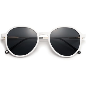 image:imageSOJOS Trendy Designer Hexagon Round Sunglasses for Women Fashion Big Shades Geometric Women Sunglasses SJ2181White