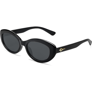 image:imageSOJOS Trendy Oval Polarized Sunglasses for Women Retro Small Cat Eye Sun Glasses 90s Shades SJ2322Black