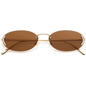 image:imageSOJOS Trendy Oval Rimless Sunglasses for Women Retro Y2k Sunnies with Rhinestones SJ1227GoldBrown