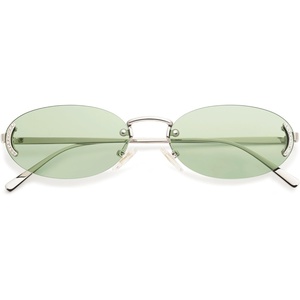 image:imageSOJOS Trendy Oval Rimless Sunglasses for Women Retro Y2k Sunnies with Rhinestones SJ1227SilverGreen