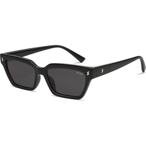 image:imageSOJOS Trendy Polarized Sunglasses Womens Men Retro Vintage 90s Cute Cat Eye Narrow Sun Glasses SJ2381Black Frame Grey Lens