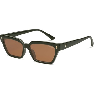 image:imageSOJOS Trendy Polarized Sunglasses Womens Men Retro Vintage 90s Cute Cat Eye Narrow Sun Glasses SJ2381Green Frame Brown Lens