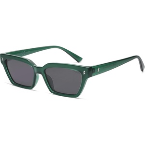 image:imageSOJOS Trendy Polarized Sunglasses Womens Men Retro Vintage 90s Cute Cat Eye Narrow Sun Glasses SJ2381Green Frame Grey Lens