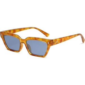 image:imageSOJOS Trendy Polarized Sunglasses Womens Men Retro Vintage 90s Cute Cat Eye Narrow Sun Glasses SJ2381Yellow Tortoise Frame Blue Lens