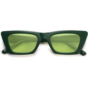 image:imageSOJOS Trendy Rectangle Cateye Polarized Sunglasses Womens Mens Retro Small Narrow Flat Top Sunnies SJ2354GreenGreen Tint
