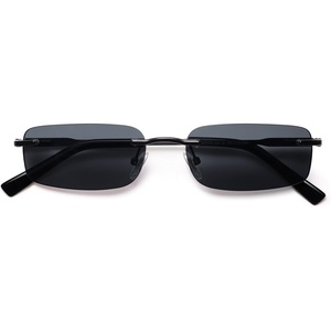 image:imageSOJOS Trendy Small Square Sunglasses Womens Retro Rimless Sun Glasses Vintage Narrow Shades SJ1280Shiny Black  Grey Lens