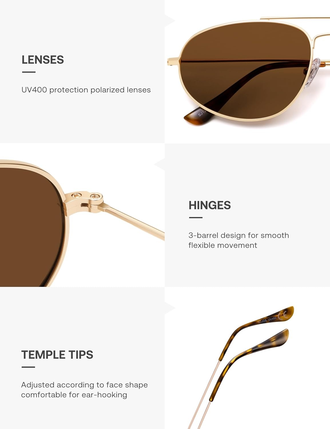 image:imageSOJOS Metal Frame Aviator Sunglasses for Men amp Women Ultra Lightweight Vintage Oversized 90s Shades SJ1278GoldBrown