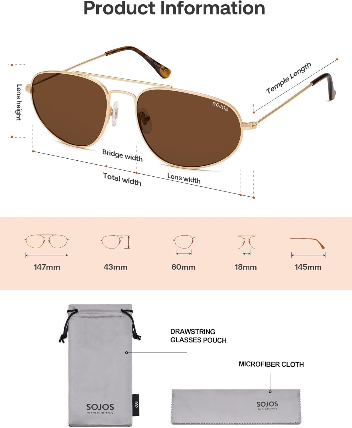 image:imageSOJOS Metal Frame Aviator Sunglasses for Men amp Women Ultra Lightweight Vintage Oversized 90s Shades SJ1278GoldBrown