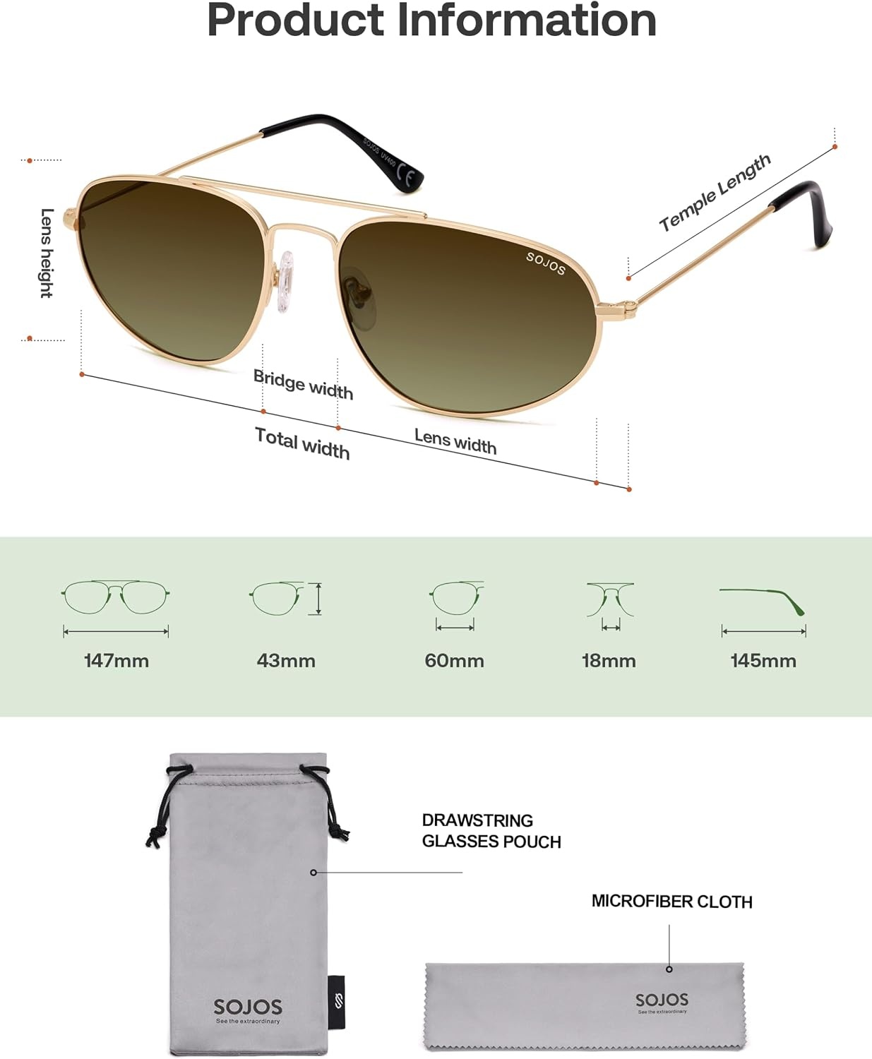 image:imageSOJOS Metal Frame Aviator Sunglasses for Men amp Women Ultra Lightweight Vintage Oversized 90s Shades SJ1278GoldGreen