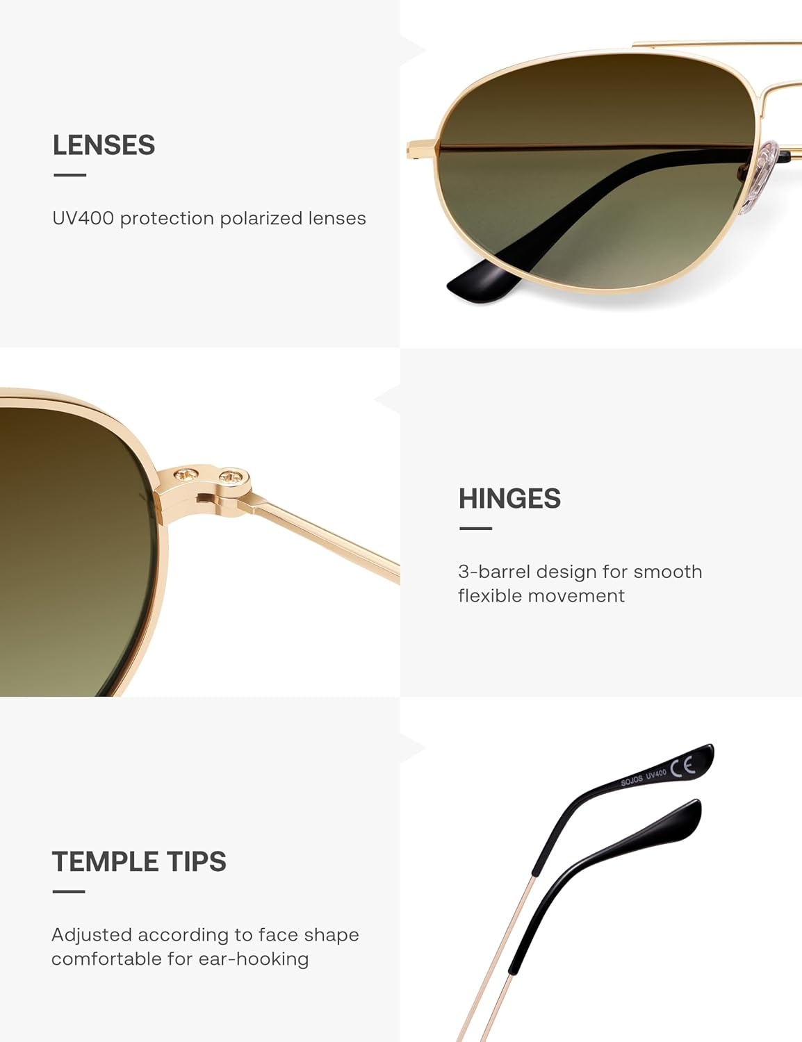 image:imageSOJOS Metal Frame Aviator Sunglasses for Men amp Women Ultra Lightweight Vintage Oversized 90s Shades SJ1278GoldGreen