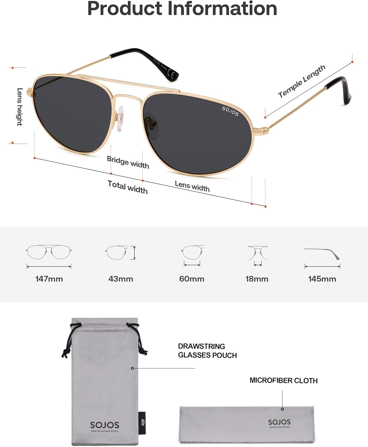 image:imageSOJOS Metal Frame Aviator Sunglasses for Men amp Women Ultra Lightweight Vintage Oversized 90s Shades SJ1278GoldGrey