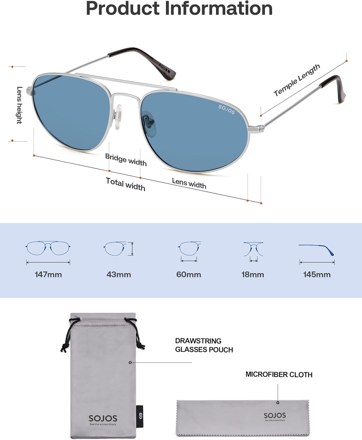 image:imageSOJOS Metal Frame Aviator Sunglasses for Men amp Women Ultra Lightweight Vintage Oversized 90s Shades SJ1278SilverBlue