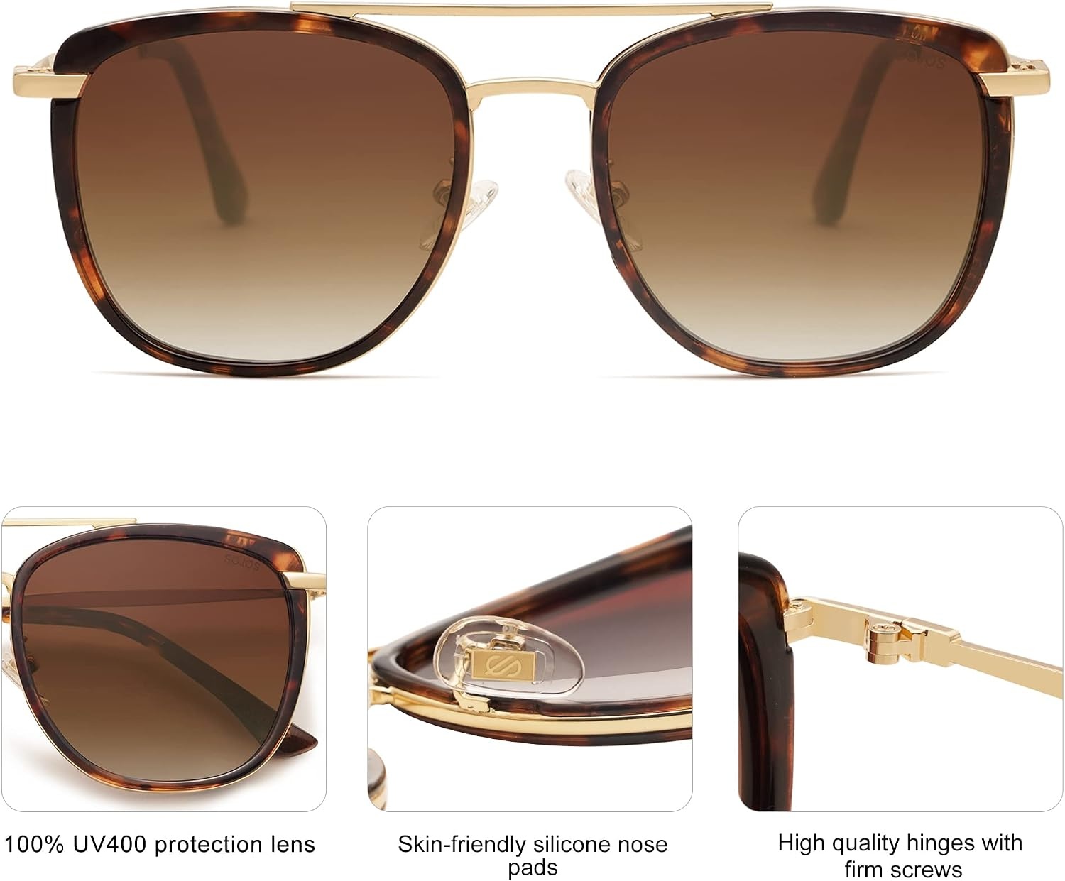 image:imageSOJOS Retro Aviator Square Polarized Sunglasses For Women MenVintage Womens Sun Glasses Shades UV400 SJ2180Dark TortoiseBrown Grading