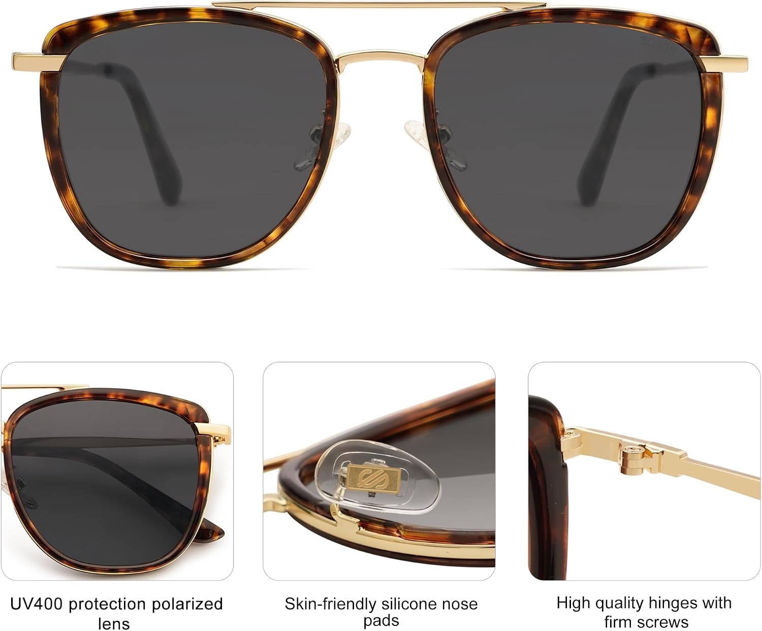 image:imageSOJOS Retro Aviator Square Polarized Sunglasses For Women MenVintage Womens Sun Glasses Shades UV400 SJ2180TortoiseGrey